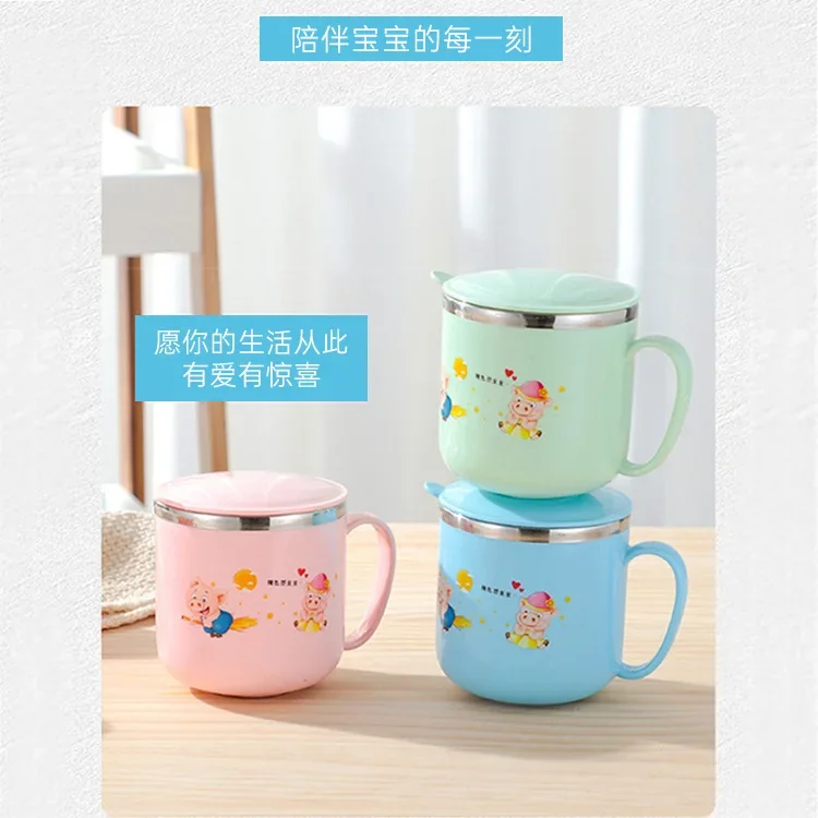 Creative 304 Stainless Steel Children's Water Cup with Lid for Student Home Use Baby Cartoon Cups Children's Water Cup