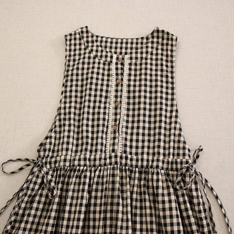 2024 Spring Summer Style Mori Girl Plaid O-Neck Sleeveless Dress Women