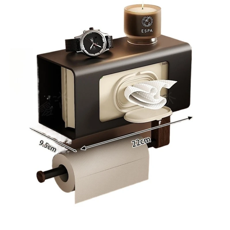 

Walnut bathroom tissue holder, no punching, bathroom face towel storage, wall hanging, roll paper rack