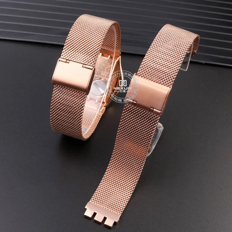 For Swatch Precision Steel Strap IRONY YGS749 Men Women Concave Mouth Metal Watch Chain Milan Mesh Watchband 12mm 17mm 19mm