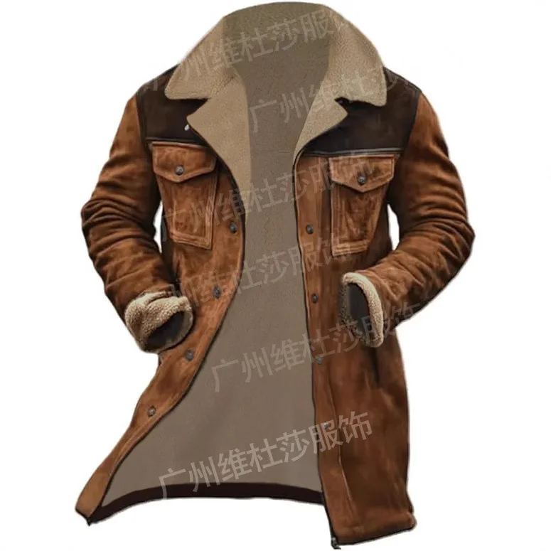 Autumn And Winter Men's Coat Fleece Color Matching Jacket Multi-pocket Coat