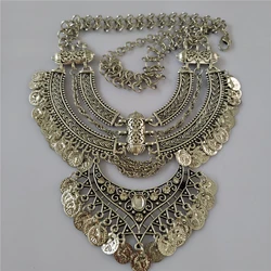 2024 New Indian Vintage Statement Coins Tassel Necklace Women Jewelry Sets Boho Baroque Retro Large Collar Necklace Bracelet Set