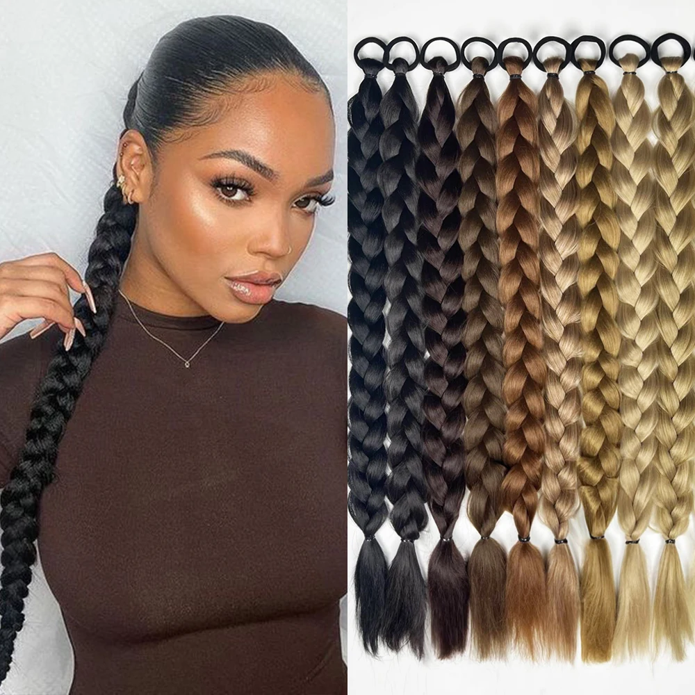 Extensiones de cola de caballo sintéticas para mujer, trenzas de boxeo, cuerda de pelo, fibra de alta temperatura, negro, marrón