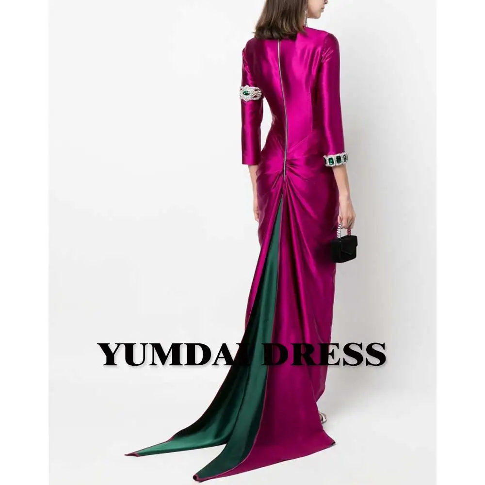 YUMDI Luxury Rhinestone Pink Dubai Evening Dress 2023 Women Elegant Party Dress Special Festive Formal Gown Carnival Ball Dress