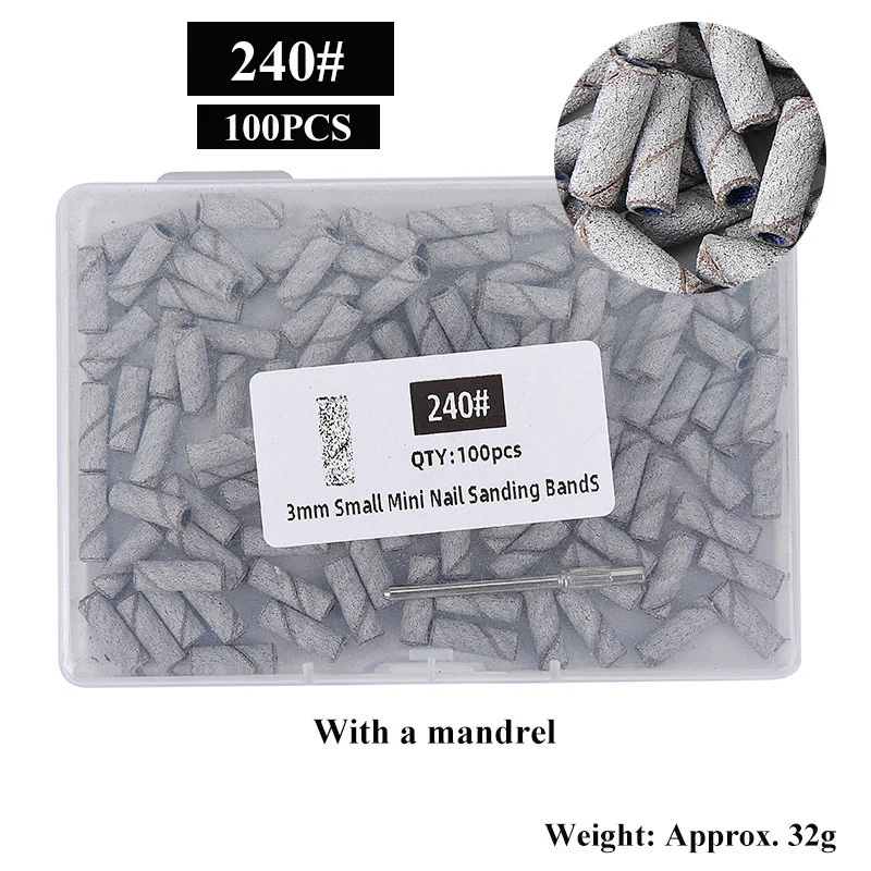 100 pz/scatola 3mm Mini Fasce Abrasive Con Mandrino Set Per Pelle Morta Callusese Lucidatura Punte da Trapano Elettrico per Unghie Strumento per Manicure
