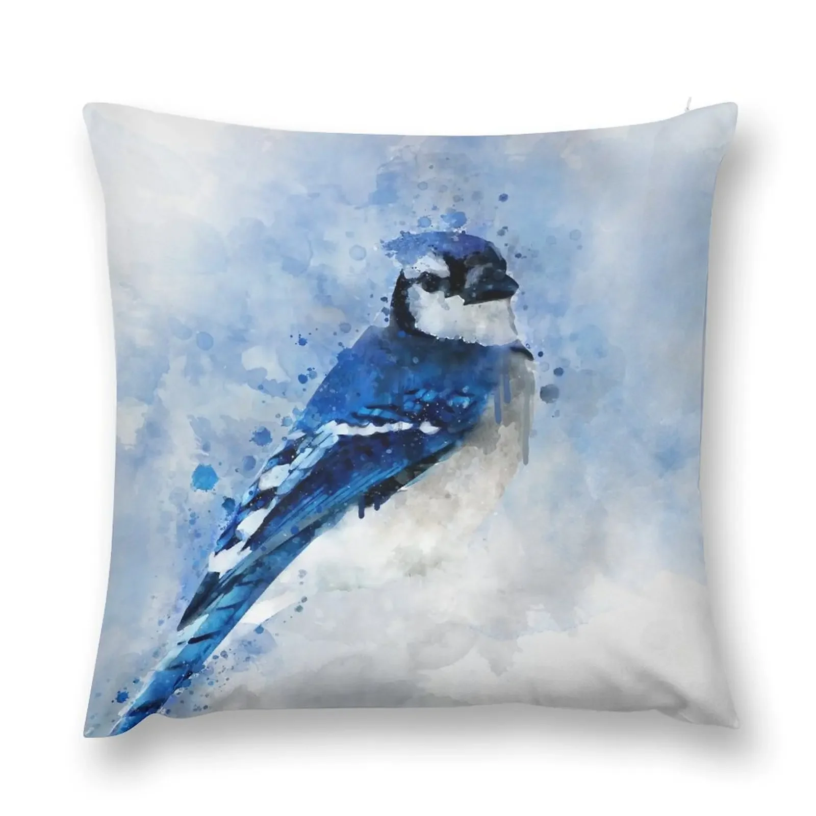 Dramabite Watercolour blue jay bird artistic artsy animal painting Throw Pillow Elastic Cover For Sofa bed pillows pillow