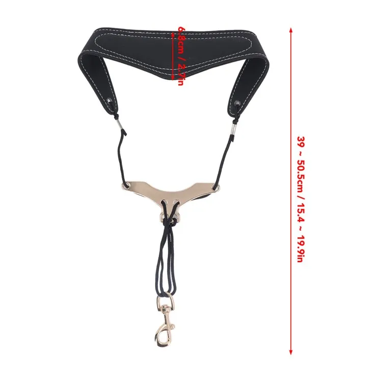 Saxophone Neck Strap Leather Breathable Adjustable Y Shape for Sax with Metal Swivel Snap Hook Black