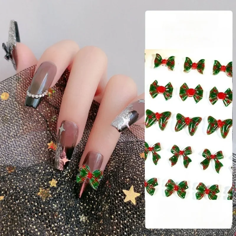 40Pcs Christmas Bow Hairpin Charms, Ribbon Bow Ornaments, DIY Cream Glue Handmade Craft Making Accessories Supplies