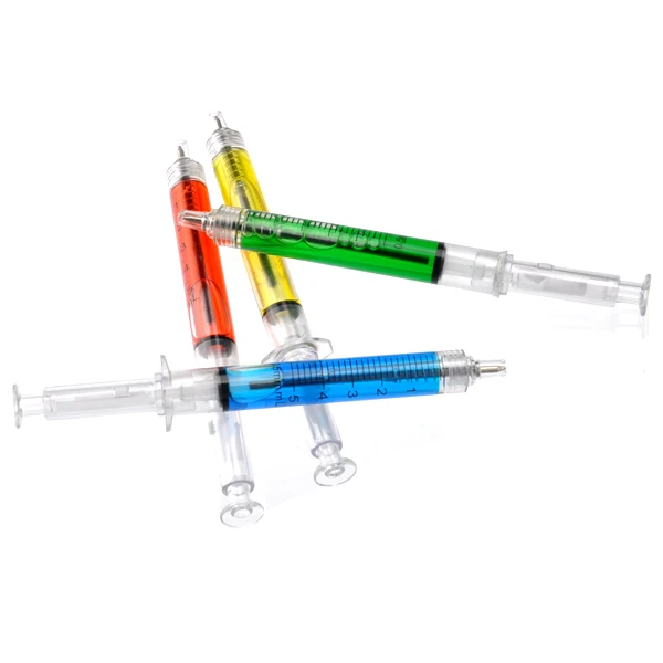 

4Pcs Syringe Ball Pens Set Replaceable Ink Colorful Moving Liquid Pen for Gift Fashionable 13cm Red Yellow Blue Green