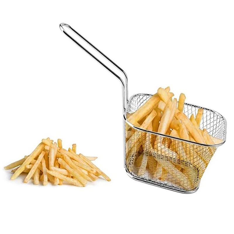 *1PC Stainless Steel Frying Basket Multifunctional Mini French Fries Frying Basket Creative Square Oil Separated Frying Basket