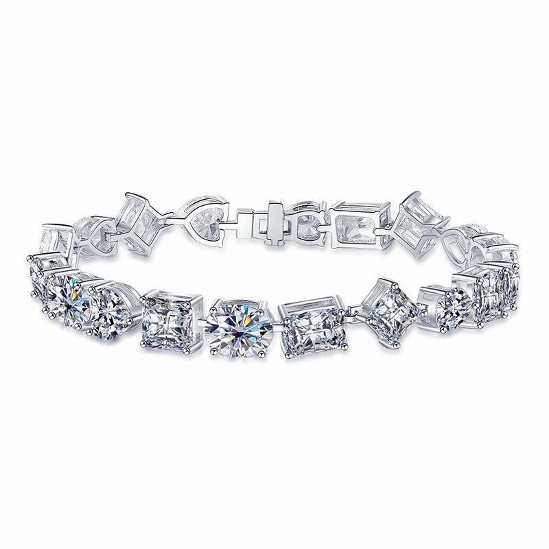 Butterflykiss S925 Sterling Silver Full Moissanite Diamond Different Shape Bracelet For Women Sparkling Wedding Party Jewelry