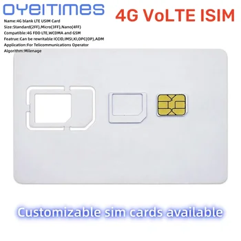 OYEITIMES 운영자용 프로그래밍 가능 SIM 카드, USIM ISIM 카드, 4G VoLTE WCDMA GSM 블랭크, 미니 나노 마이크로 쓰기 가능, Milenage 알고리즘 