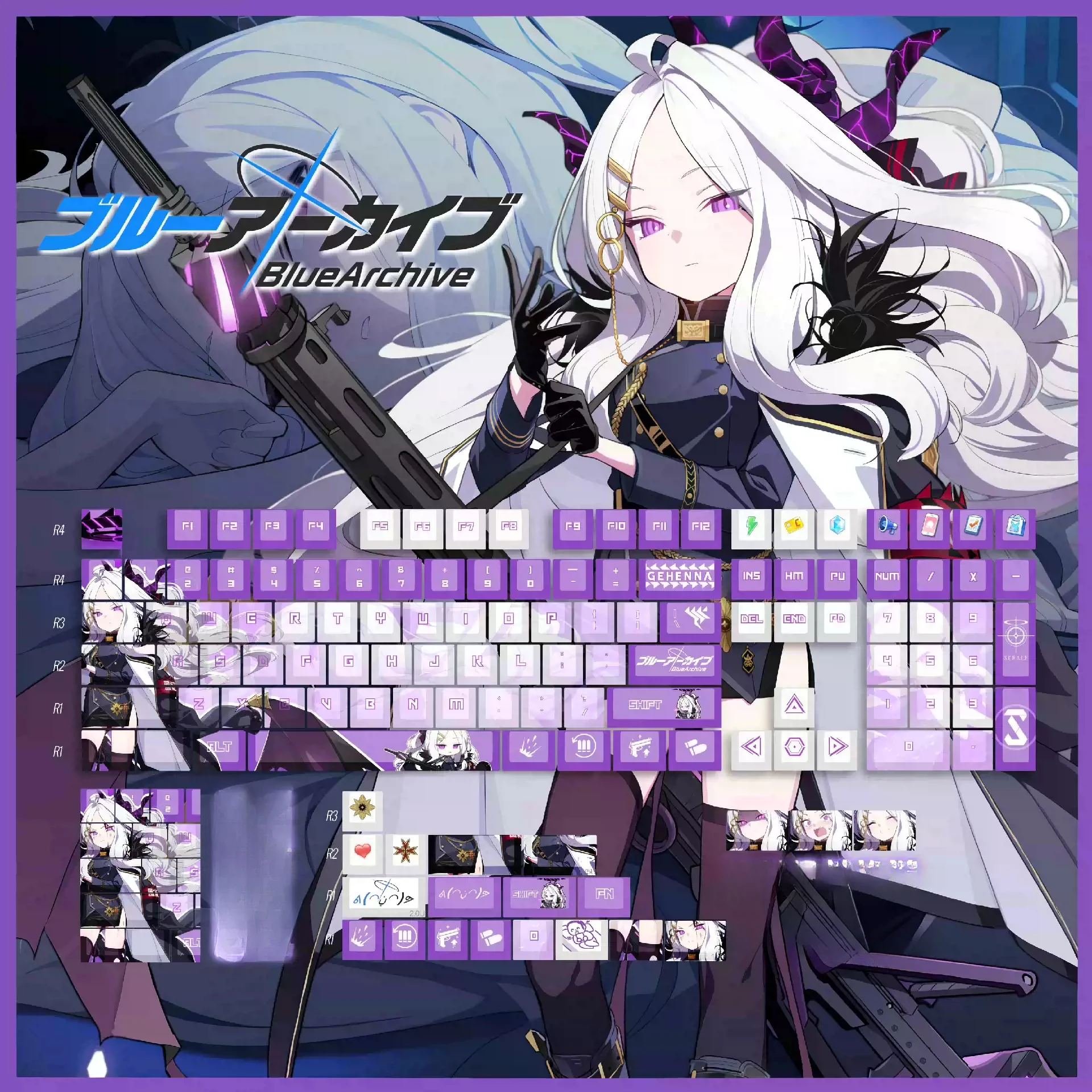 128 Keys/Set Hina Blue Archive Cute Sexy Girl PBT Cherry Profile for MX Switch Keycap for Mechanical Keyboard Game Custom