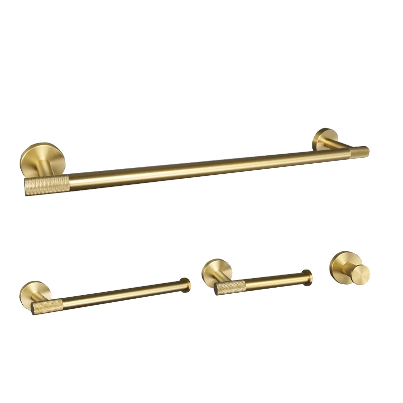 Luxury Brushed Gold Bathroom Accessories Set Toilet Tissue Roll Paper Holder Towel Rack Bar Rail Ring Robe Clothes Hook Hardware