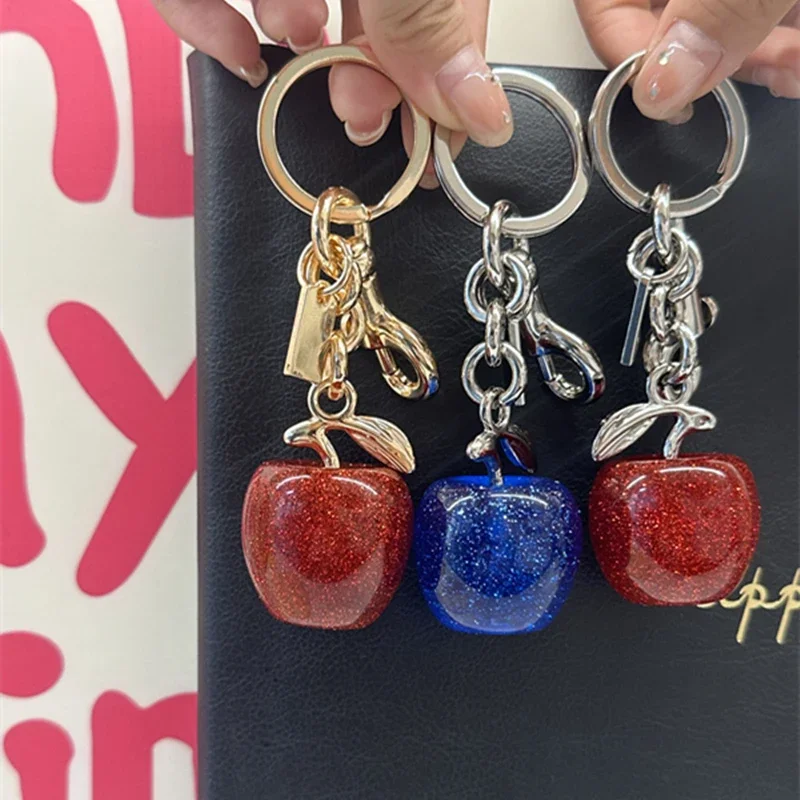 Cute Cherry Decorative For Bag Glitter Resin Red  Apple Pendant For Handbags Shoulder Bags Keychain Charm Festive Gift