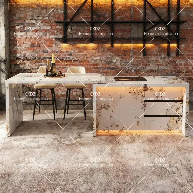 Modern Slate Bar Table Integrated Kitchen Dining Table Light Luxury Multi Functional Storage Desk for Home Restaurant Simple