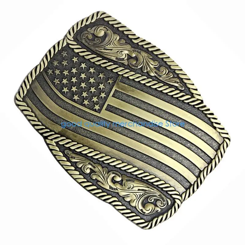 Y5JD Creatively Relief Flags Pattern Buckle Belt DIY Components Western Rock