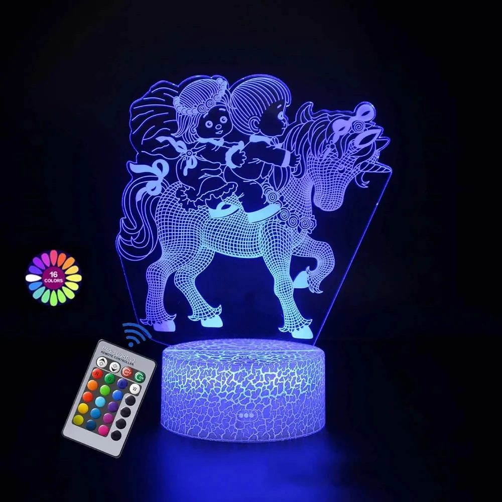 LED night light unicorn rechargeable USB with remote control, 16 colors adjustable cartoon animal home decoration