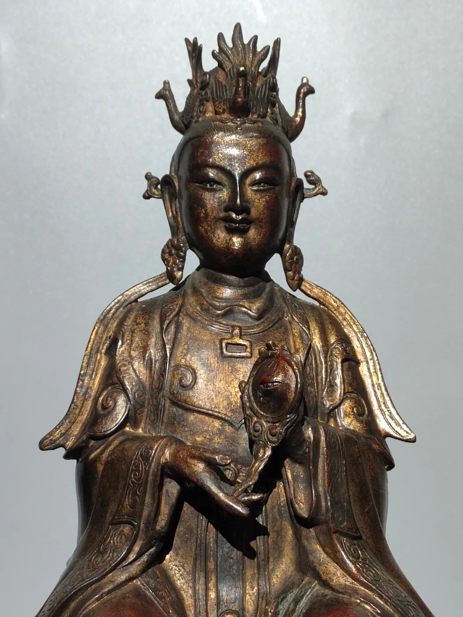 Tibetan brass gilt antique cinnabar painting Mazu Buddha home Buddhist hall incense case ornament indoor supplies 30 cm