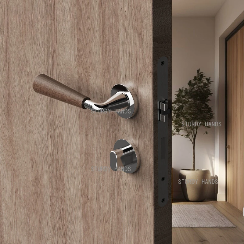 

Zinc alloy silent indoor door lock, Chinese walnut handle, retro home door handle lock