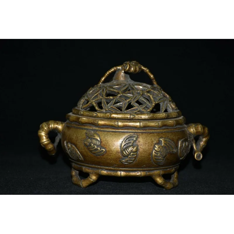 

7.4inch China Brass Fine Copper Cloisonné Chiropter Bamboo Joint Incense Burner