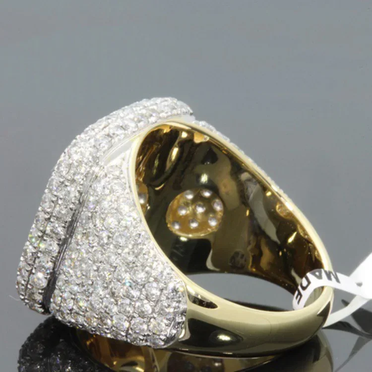 S925 Sterling Silber 18k Vergoldeter Voll-Diamantring für Herren mit Farbseparations-Einlage Neu – Detail 5