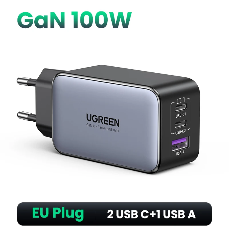 UGREEN 100W GaN-oplader USB C-oplader QC4.0 3.0 snel opladen voor Macbook Air Laptop Tablet PDFast-oplader voor iPhone 17 16 15Pro