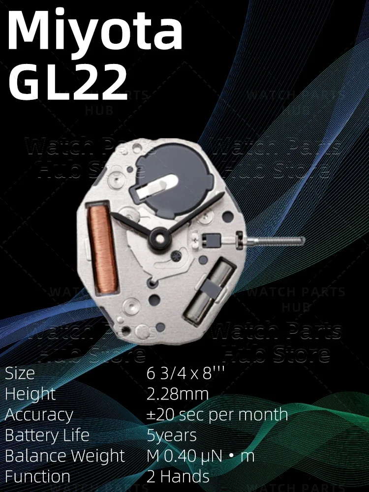 Miyota GL22 Mouvement Citizen LTD 2 Hand Quartz Watch Automatic Movement Replaces GL20 Overall Height 3.4mm