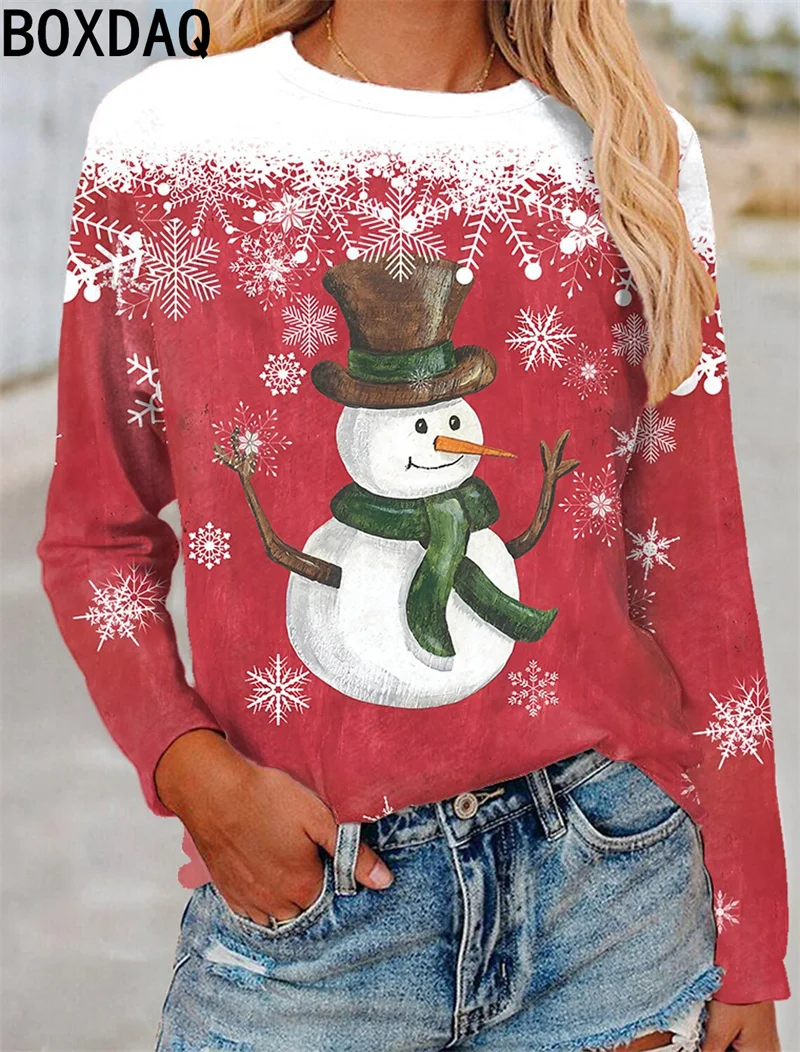 Économie College sur le thème de Noël pour femmes, t-shirts à manches longues, mode de dessin animé joyeux, vêtements pour femmes, pull d'automne, nouveau