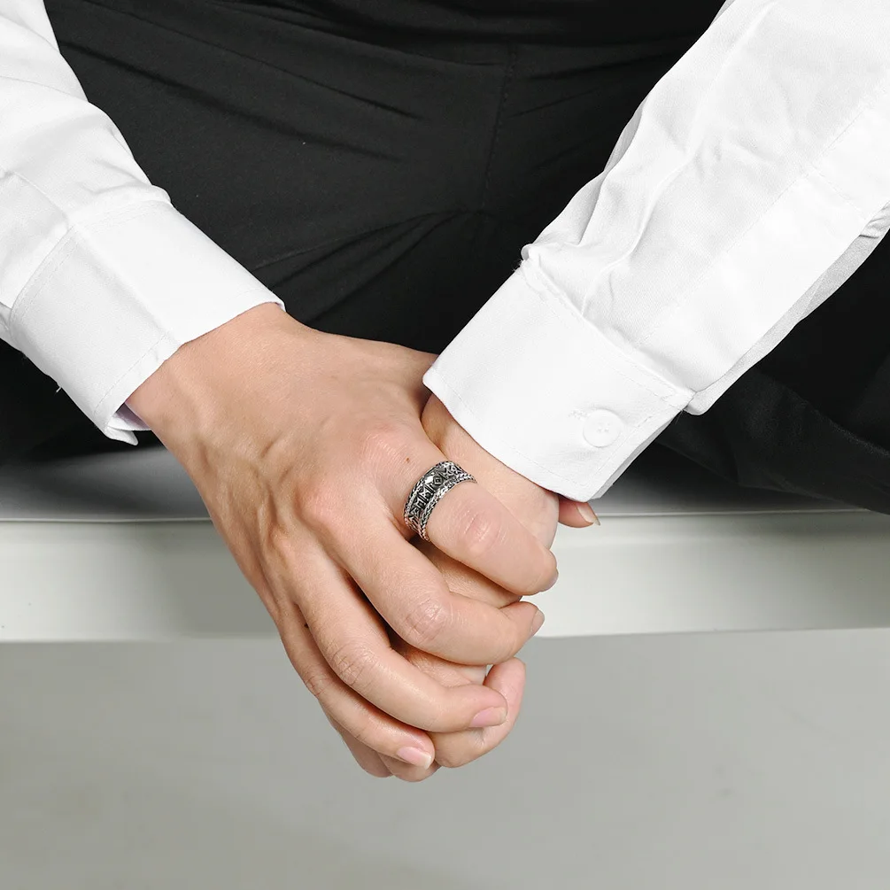 Vintage Punk Viking Writing Ring for Men Stainless Steel Ring Party Jewelry New