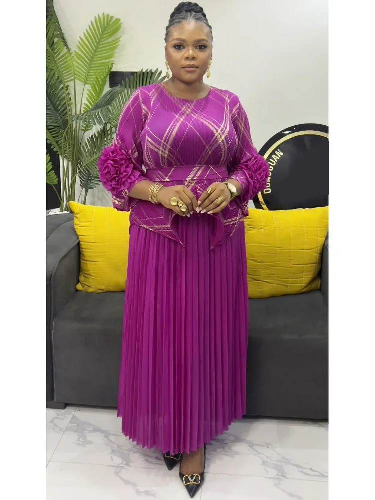 EGRM プリーツスカートセット女性のための 2025 新ファッション O ネック長袖トップ + ハイウエスト A ラインスカート 2 点セット 6R7519