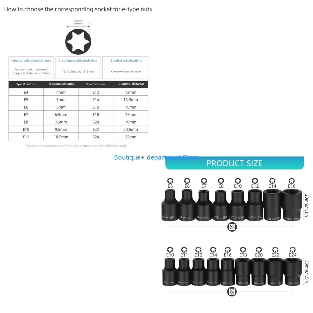 E1PD 1/2inch 3/8inch Drive Hexagonal Shank Reinforced Power Nut Driver Set Impact Socket Adapters Bit Extension