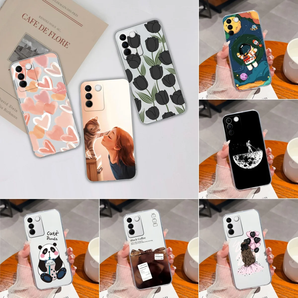 For VIVO V27E V27 Pro Coque Beautiful Flower Case Soft Silicone TPU Transparent Phone Cover For VivoV27E V27Pro Shockproof Funda