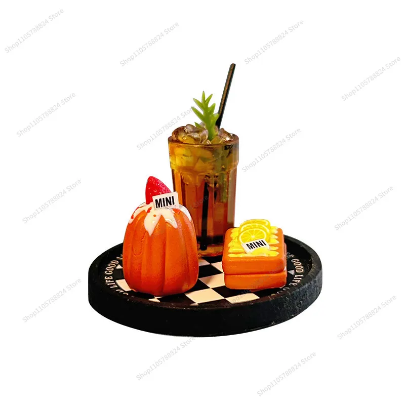 For Miniature World on The Refrigerator Refrigerator Sticker Coffee  Afternoon Tea 4-piece Set Decorative Sticker X158