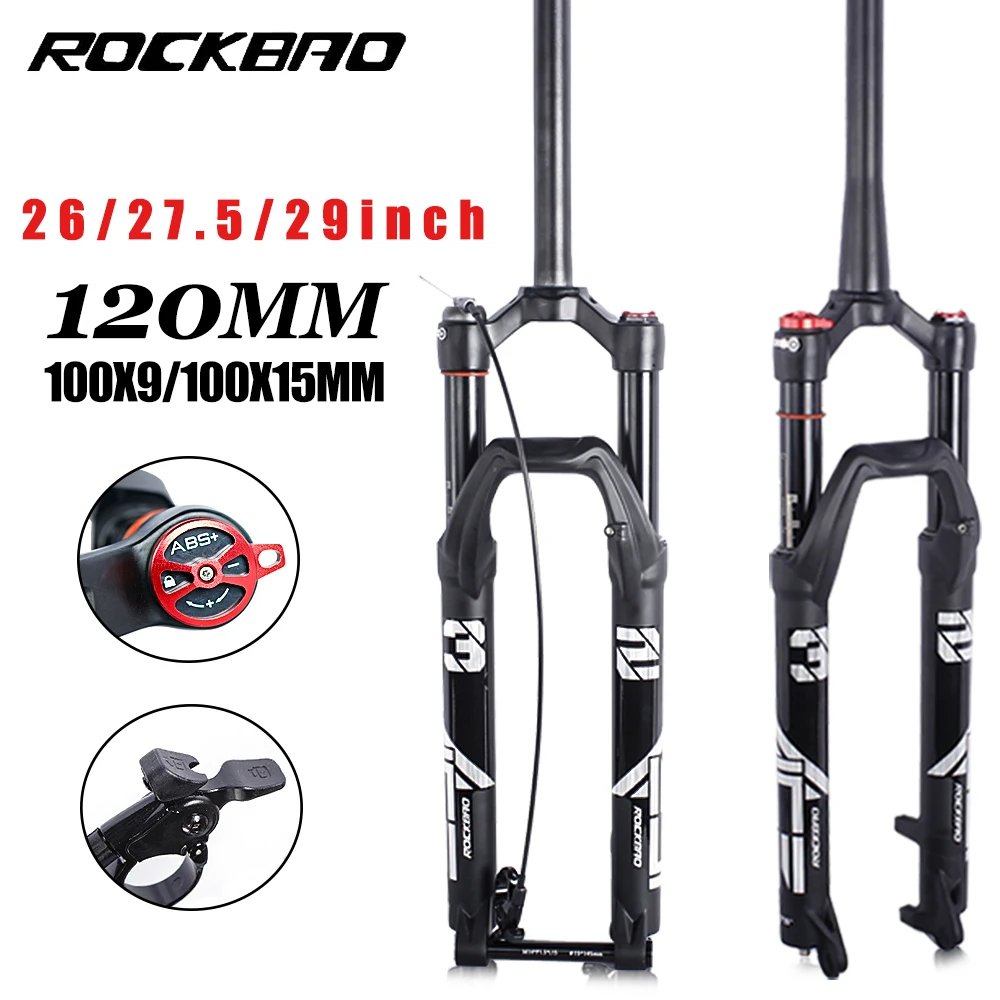 ROCKBAO Bike Fork 26/27.5/29inch MTB Bicycle Front Suspension Straight/Tapered Magnesium Alloy Oil Air Fork Bicycle Accessories