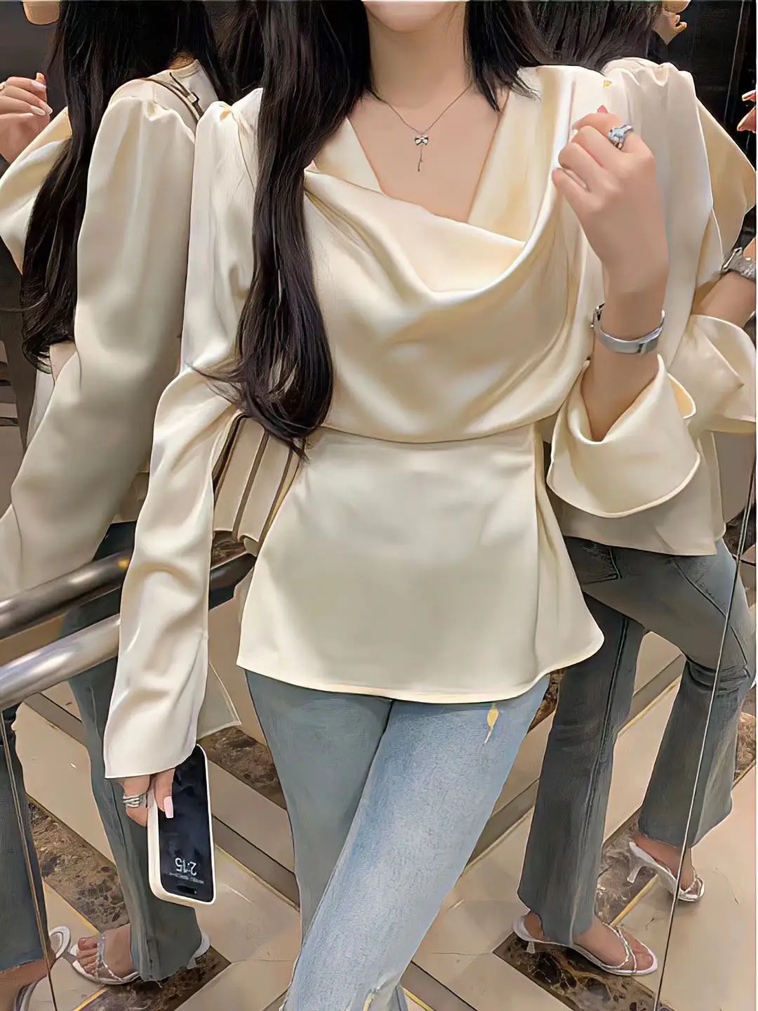 Blouses Women Elegant Pile Collar Long-sleeve Office Lady Gentle New French Style Pure Chic Defined Smooth Aesthetic Design Tops