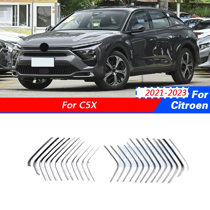 

1 Set Car Styling Front Grille Trim Garnish Cover Stickers Stainless Steel Car Accessories For Citroen C5X 2021 2022 2023