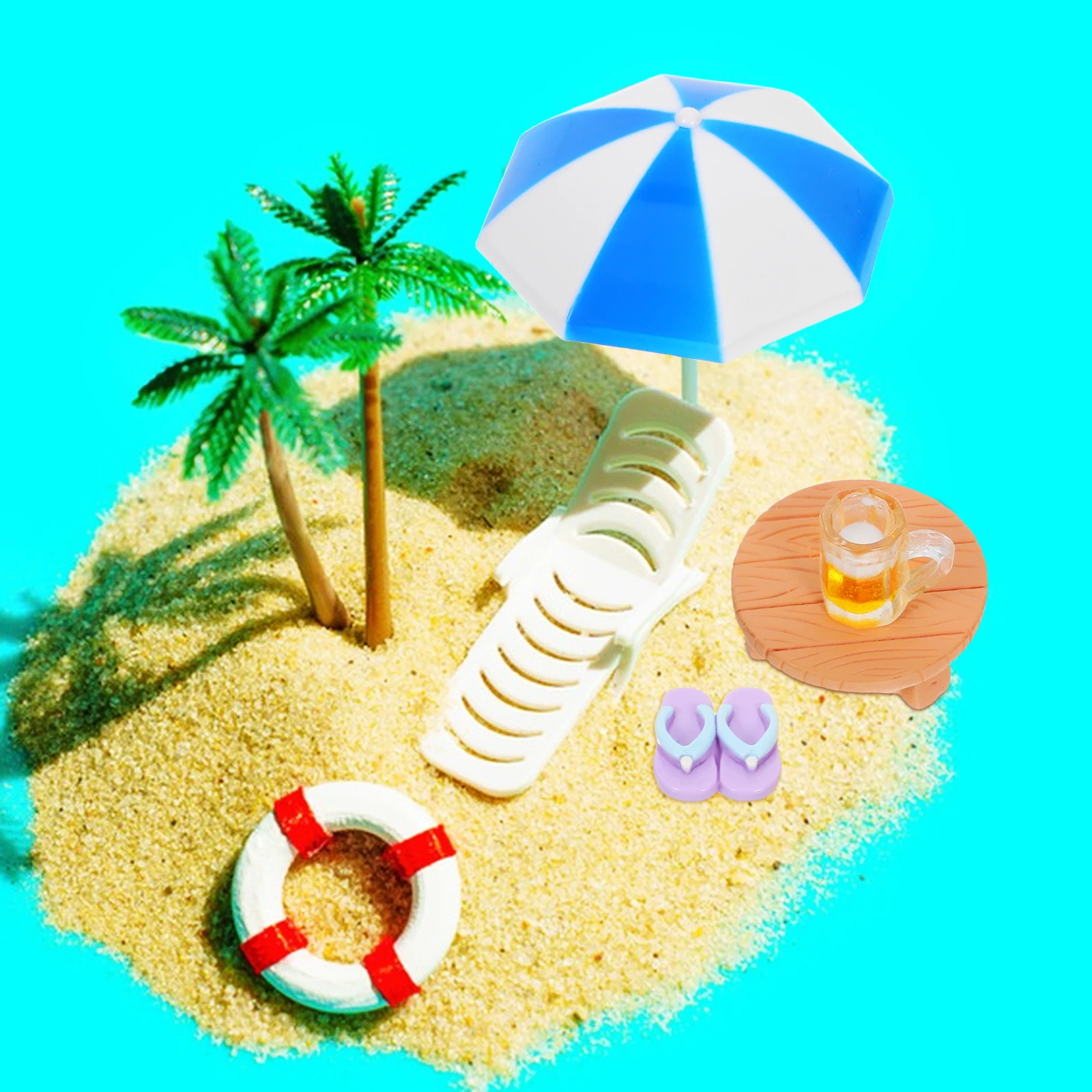 

5 Pcs Beach Chair Micro-landscape Decoration Resin Beer Ornaments for Dollhouse Miniature Fairy Garden Umbrella