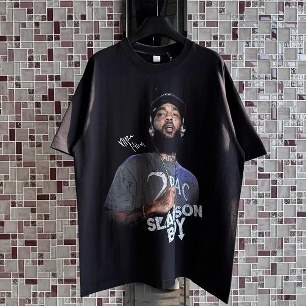 

High Quality Digital Direct-injection Printing Tee Black 2pac Rapper T Shirt Men Women Oversized Digital Summer Style Tshirt