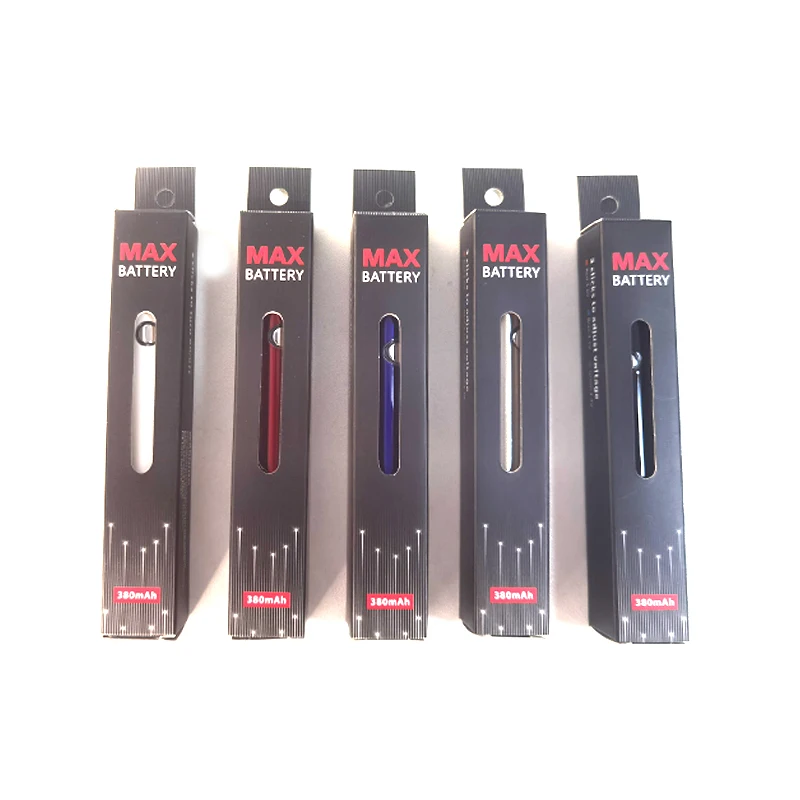 عالية الجودة ماكس سخن البطارية ، 380mAh بطاريات قابلة للشحن الجهد المتغير ، 510 موضوع 510 Vape القلم ، شاحن USB ، 10 قطعة لكل مجموعة