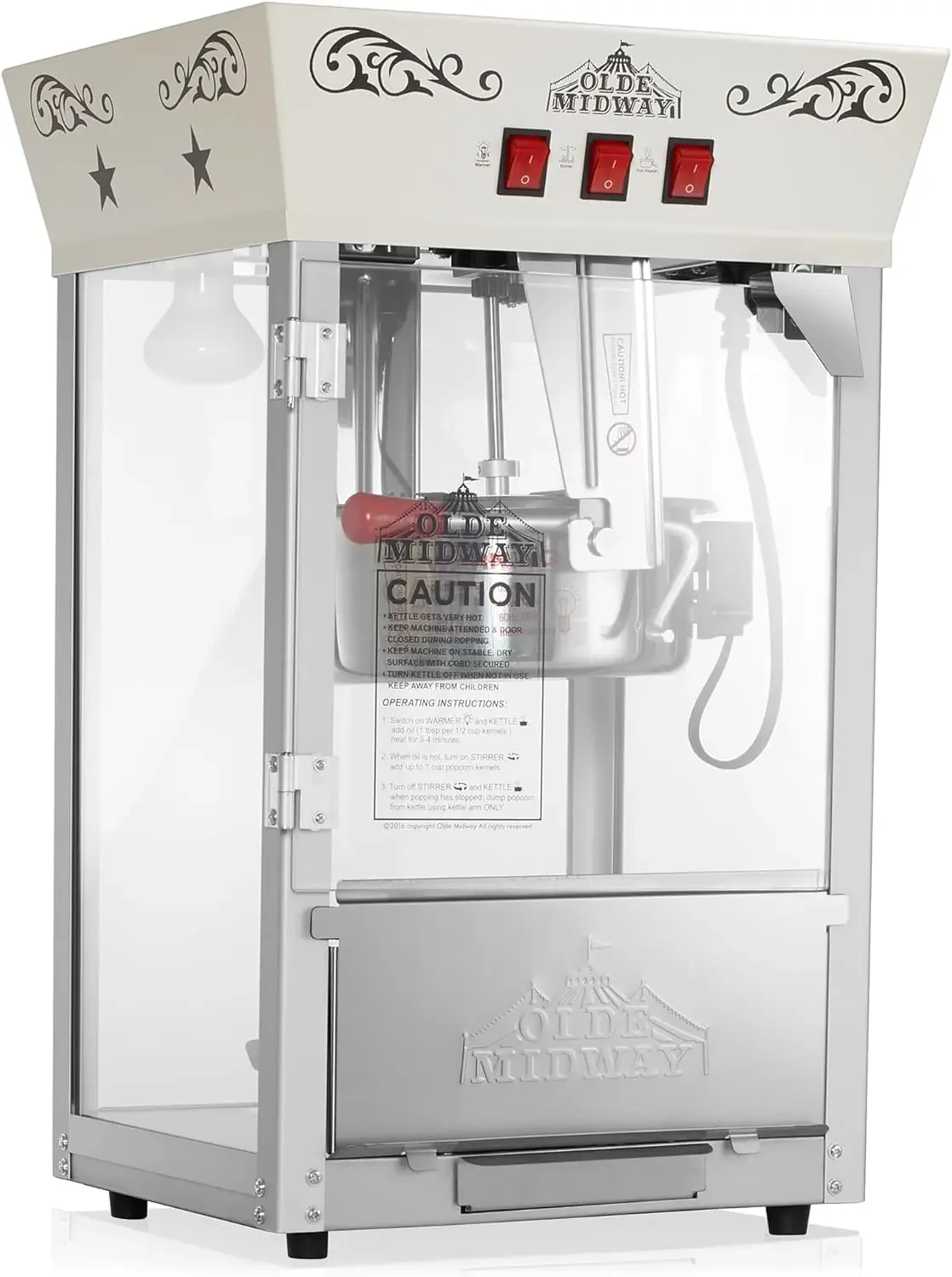 Midway Movie Theater-Style Popcorn Machine Maker with 8-Ounce Kettle - Cream, Vintage-Style Countertop Popper