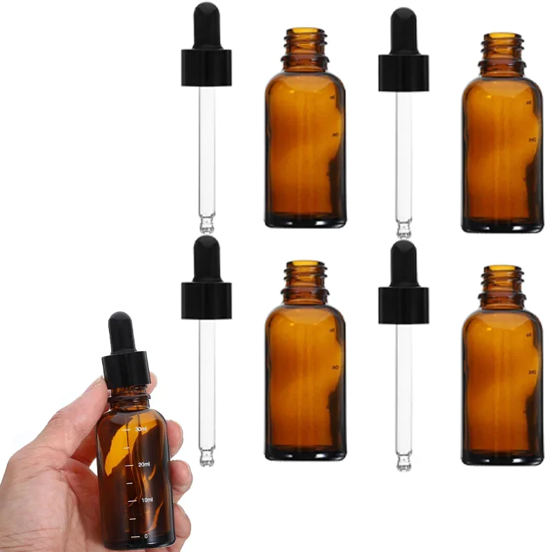 10Pcs 5ml-100ml Oil Bottle Glass Travel Essence Sample Graduated Dispenser Bottle Vinyl Cap Glass Dropper Sample Empty Glass