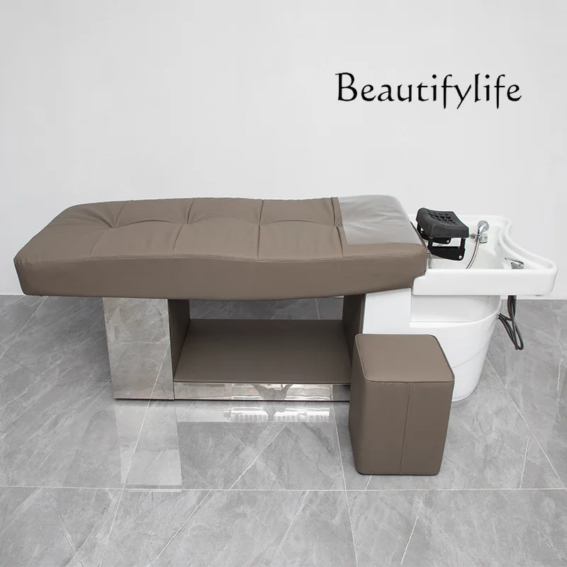 Barber shop shampoo bed full lie hair salon special Thai bed flushing ceramic basin stainless steel hair bed