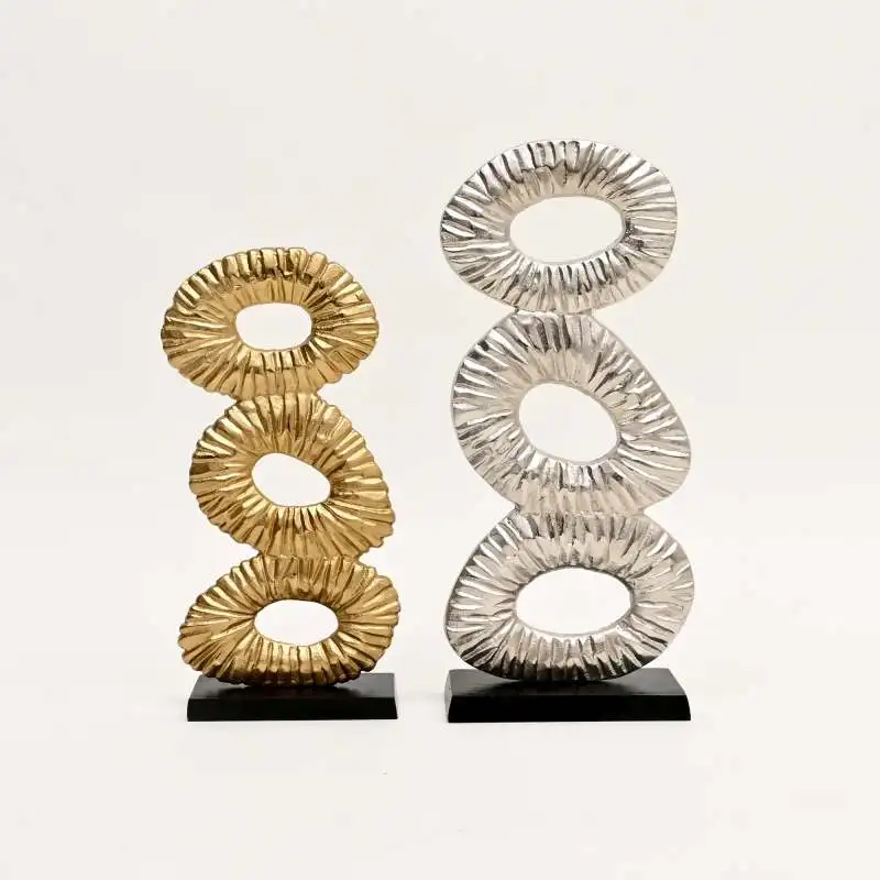 منحوتات تجريدية مزخرفة - مجموعة من 2 لمسة طاولة حديثة مصقولة بالذهب والنيكل #2