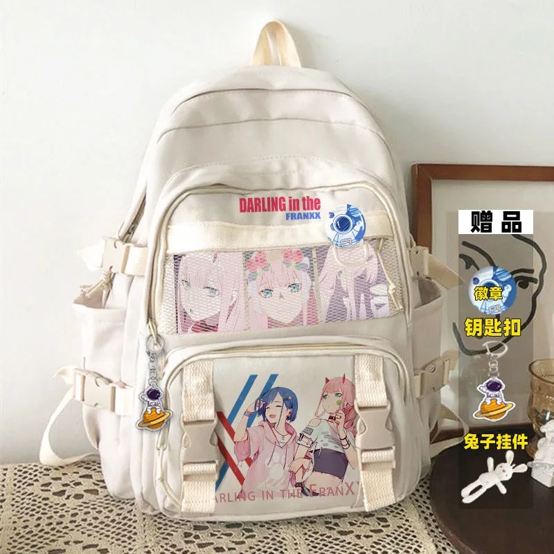 35×45×16cm Black White, Darling in the FranXX, Student Kids Teens School Bags, Large Capacity Anime Backpacks Girls Boys