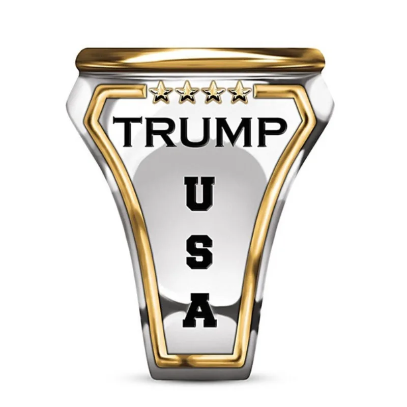 European and American Personality US President Trump Two tone Hip Hop Men's Ring