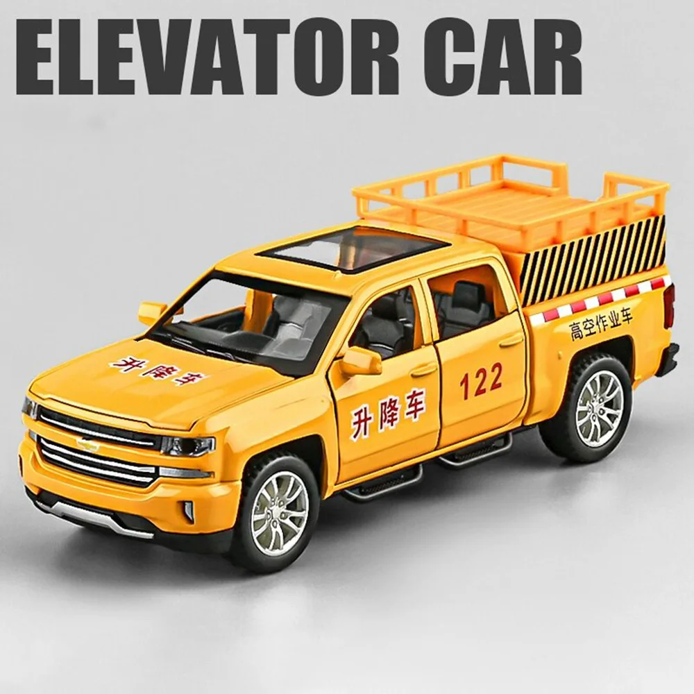 1:32 Luftarbeitslift LKW Camaro Modell Spielzeugauto Metalldruckguss Sound Licht Zurückziehen Fahrzeuge Jungen Spielzeug Modelle Ornamente Geschenke