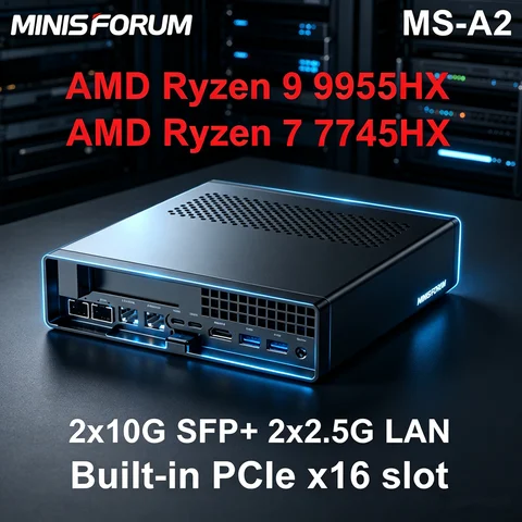 MINISFORUM MS-A2 Mini PC Gamer AMD Ryzen 9 9955HX 8945HX 2x10G SFP 2x2.5G LAN NAS Computer Workstation Homelab Server Windows 11