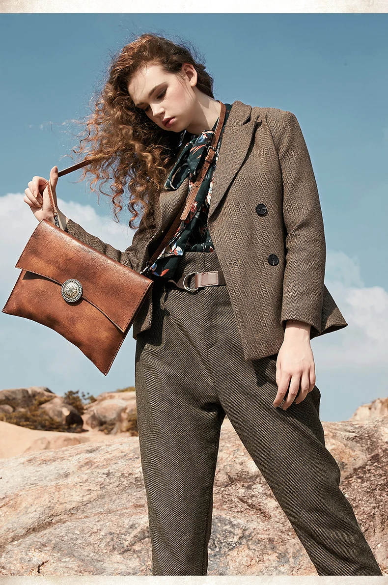 Vintage Leather clutch bag women shoulder messenger bag ladies female cowhide envelope bag large capacity cross-body clutch bags
