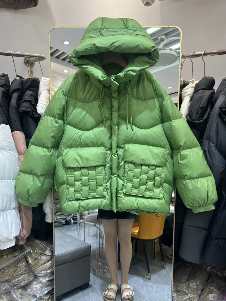 Parka con capucha para mujer, Chaqueta corta de pan, abrigo de plumón de pato blanco, abrigo de talla grande, ropa de invierno, 2023